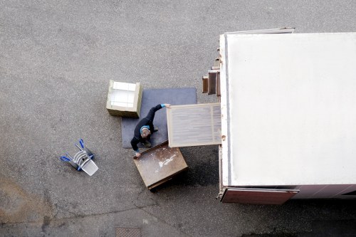 Kensington business relocation with labeled boxes and equipment